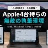 iMac、MacBook、iPad、iPhoneの4台のApple製品がデスクに美しく並んだ写真に「Apple4台持ちの結論！無敵のブログ執筆環境 iMac / MacBook / iPad / iPhone フル連携術」という文字が入った10本目の記事のアイキャッチ画像