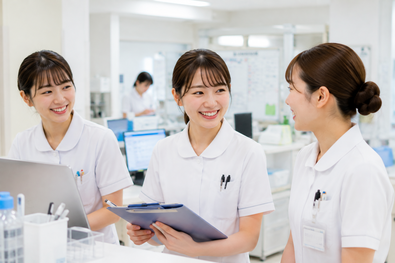 自分に最適なタイミングで転職を成功させ、新しい職場の先輩たちと和やかに働く2年目看護師