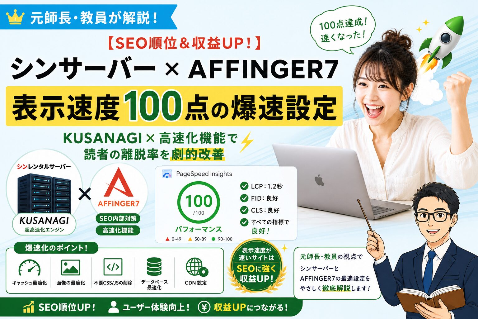 元師長が解説！【表示速度100点】シンサーバー×AFFINGER7の爆速設定術