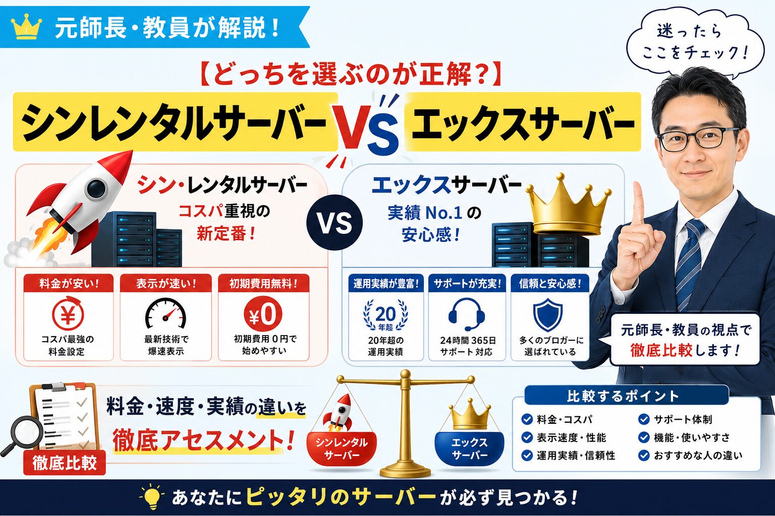 元師長が解説！【徹底比較】シンレンタルサーバーvsエックスサーバーの違い