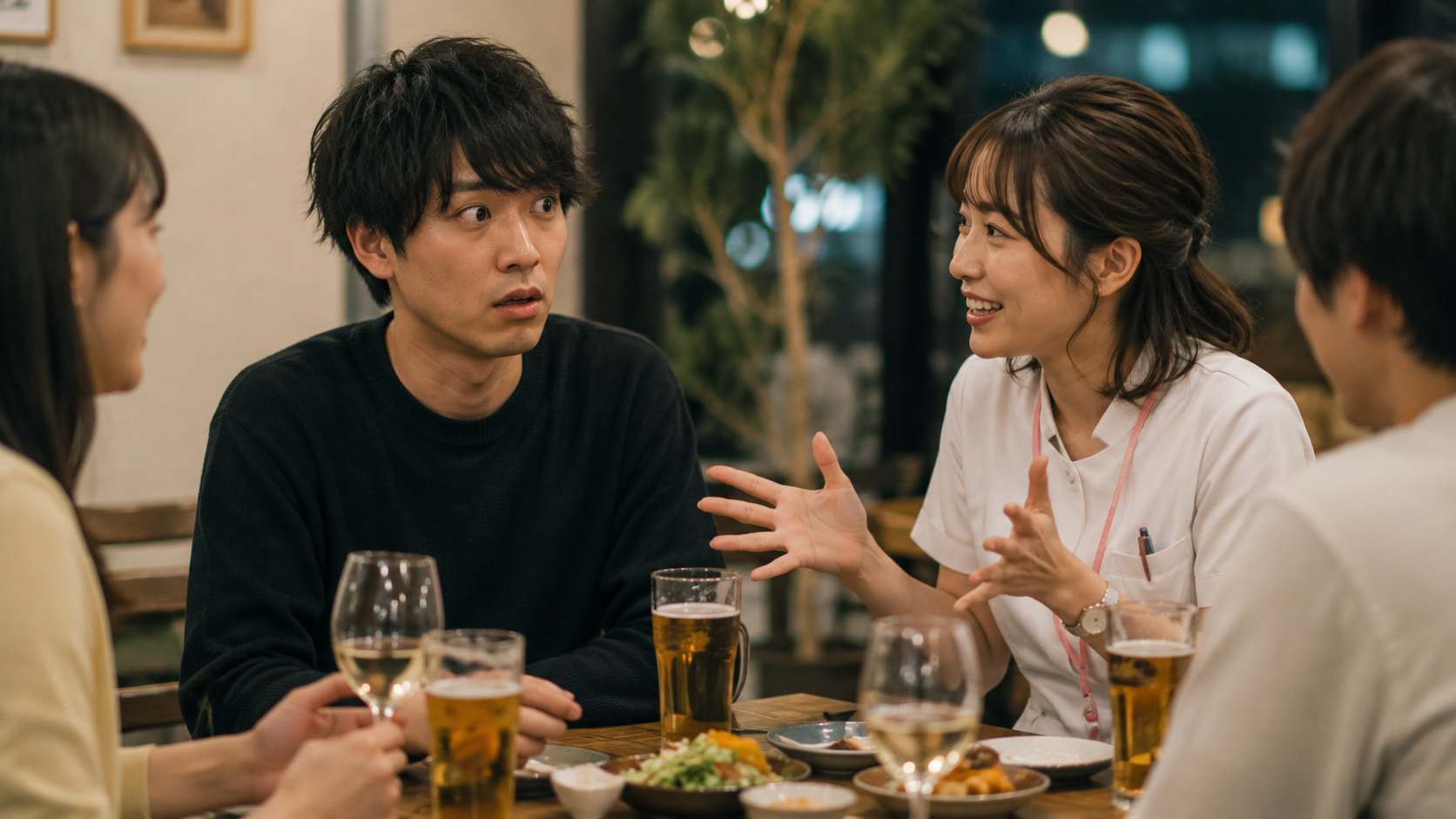 合コンで女性看護師との会話のテンポや雰囲気の違いに戸惑う男性